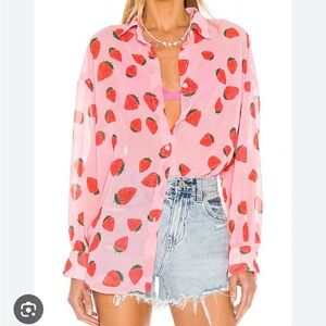 Resa sheer strawberry button up- Monica top